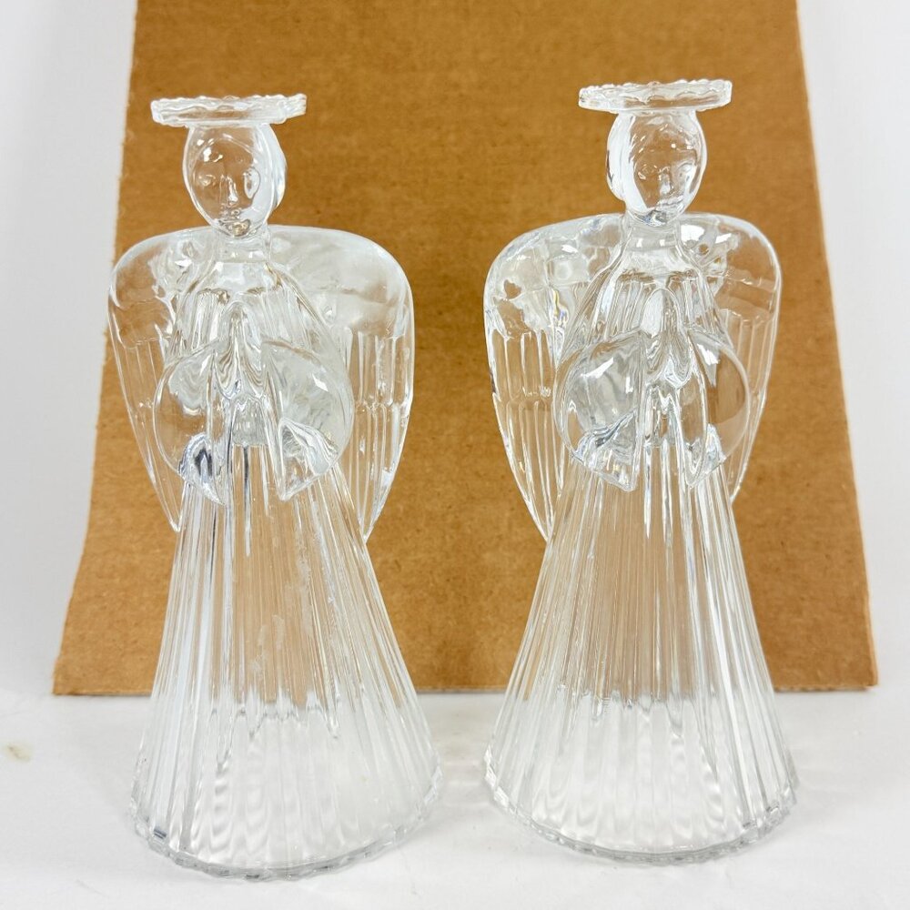 Large Vintage Crystal Angel Candle Holders 2 Glass Angels Candlesticks